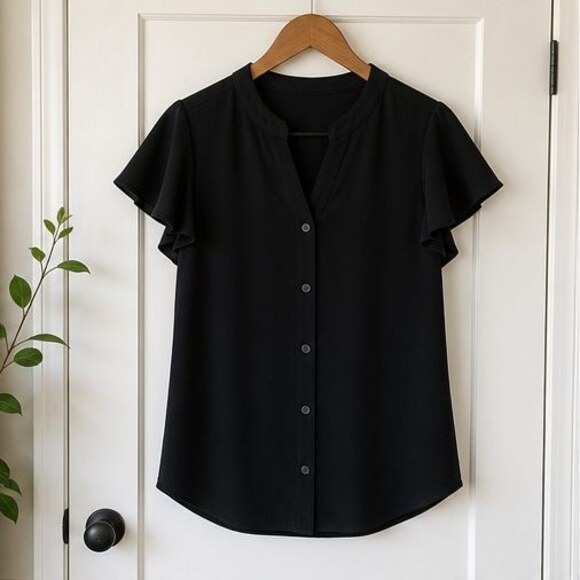 None Tops - Black Button Blouse